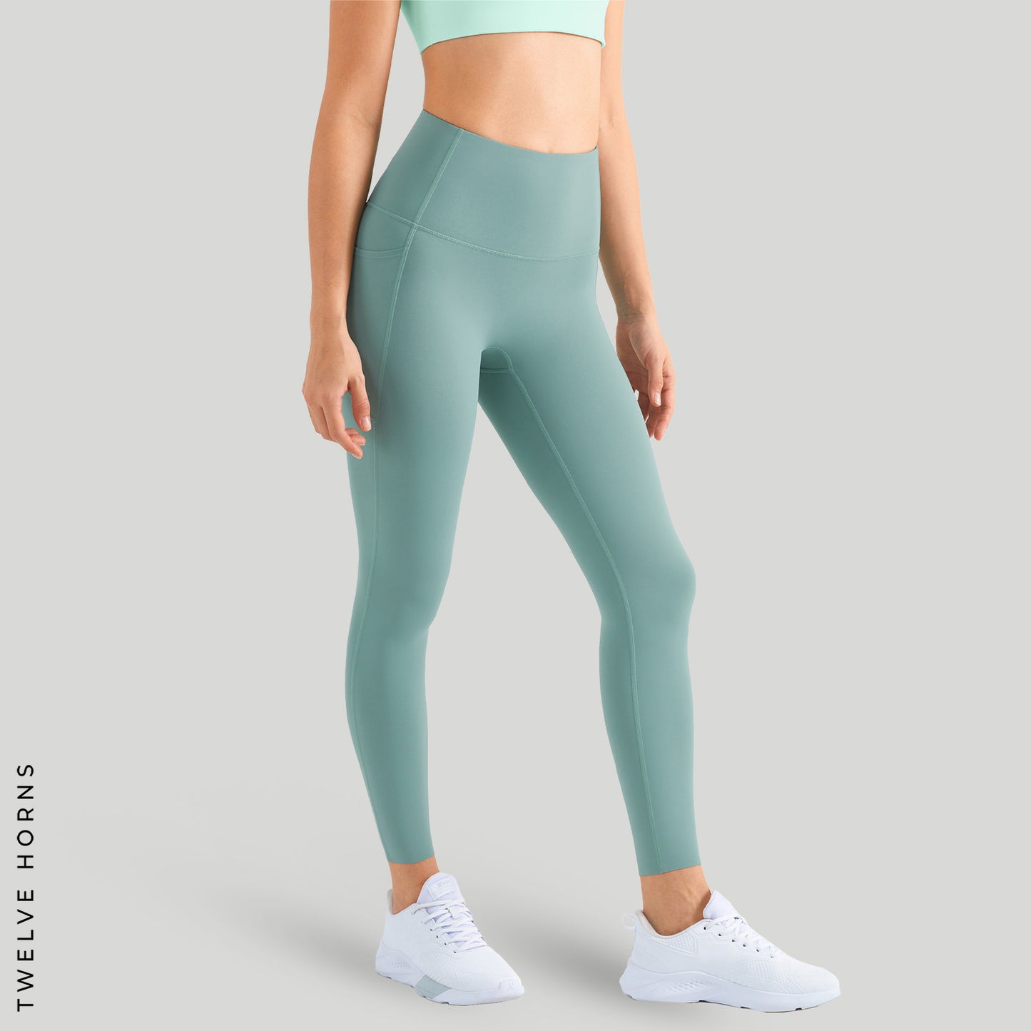 ヨガウェア・ピラティスウェア 伸縮性・通気性 レギンスパンツ ポケット付き Tidewater teal