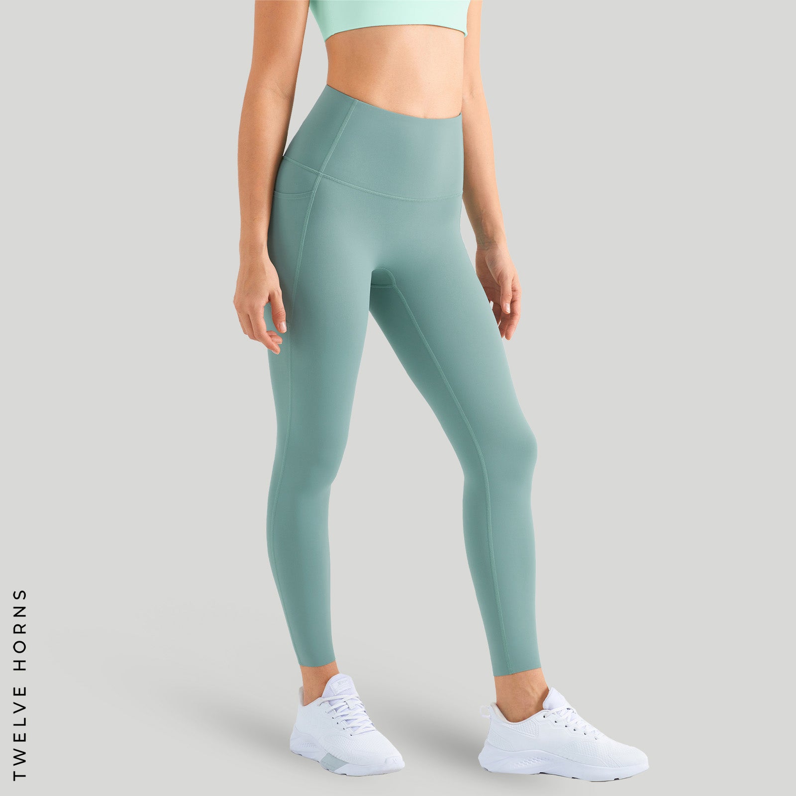 ヨガウェア・ピラティスウェア 伸縮性・通気性 レギンスパンツ ポケット付き Tidewater teal
