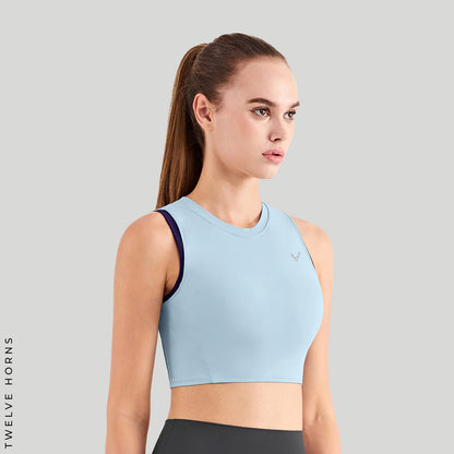 Longline Round Neck Sports Bra with Breathable Mesh and Removable Pads