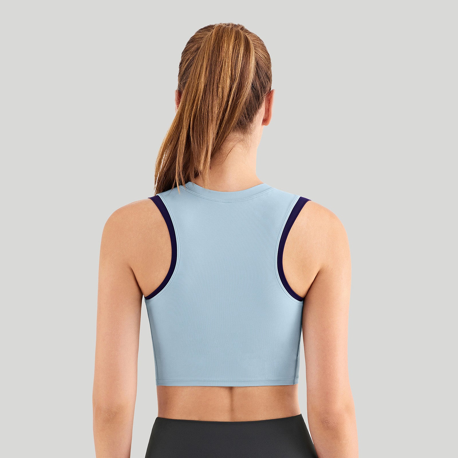 Longline Round Neck Sports Bra with Breathable Mesh and Removable